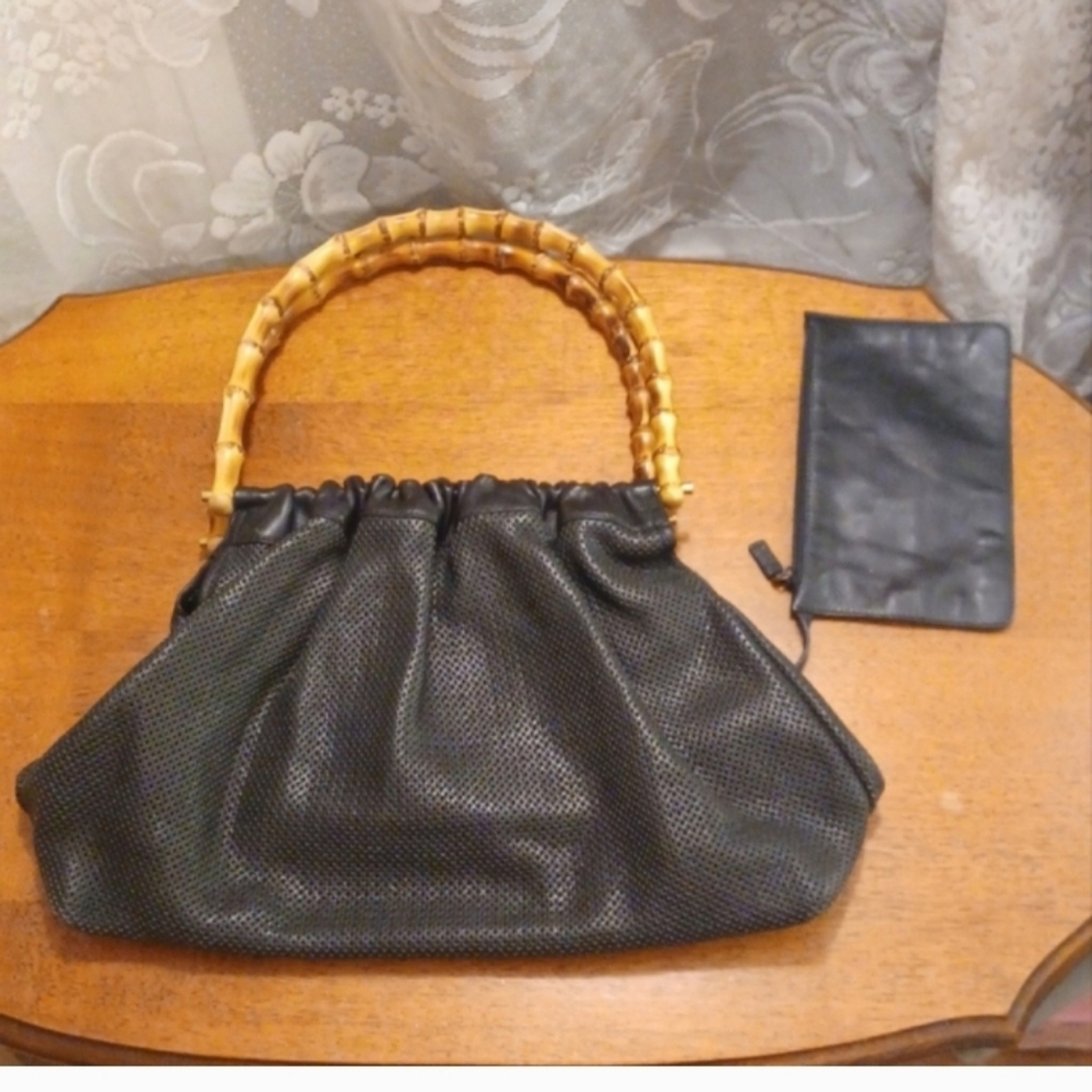 Gucci Bamboo Loop Handle perforated leather purse